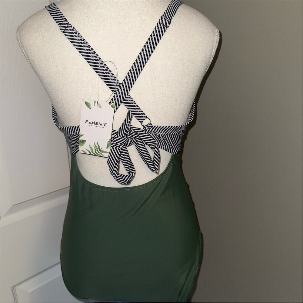 EOMENIE One Piece Swimsuit Womens Size L Tummy Control Cutout Tie Back‎ - Picture 3 of 11